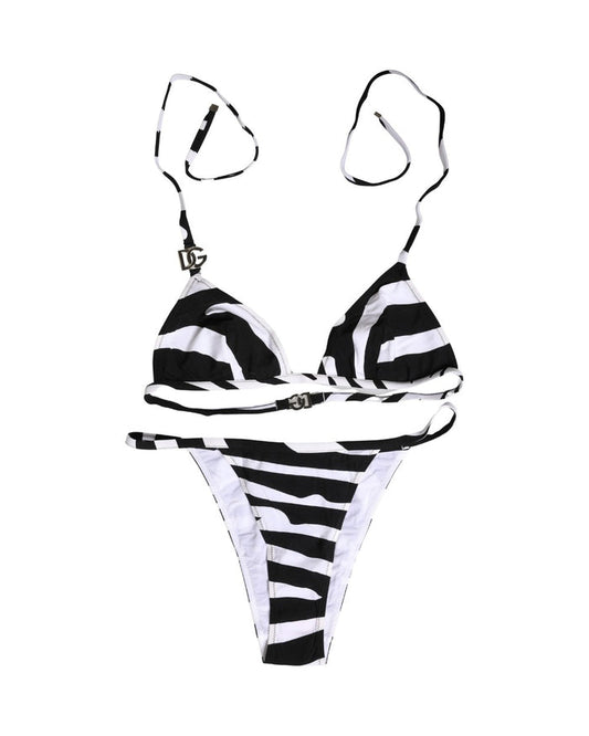 Dolce & Gabbana Black White Zebra Bikini Top Bottom Swimwear