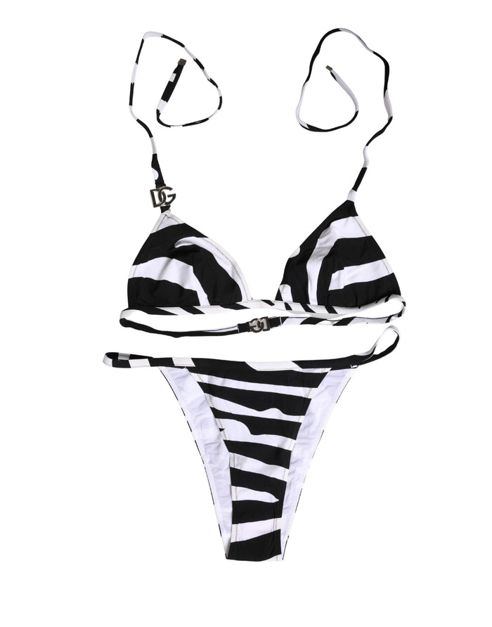 Dolce & Gabbana Black White Zebra Bikini Top Bottom Swimwear