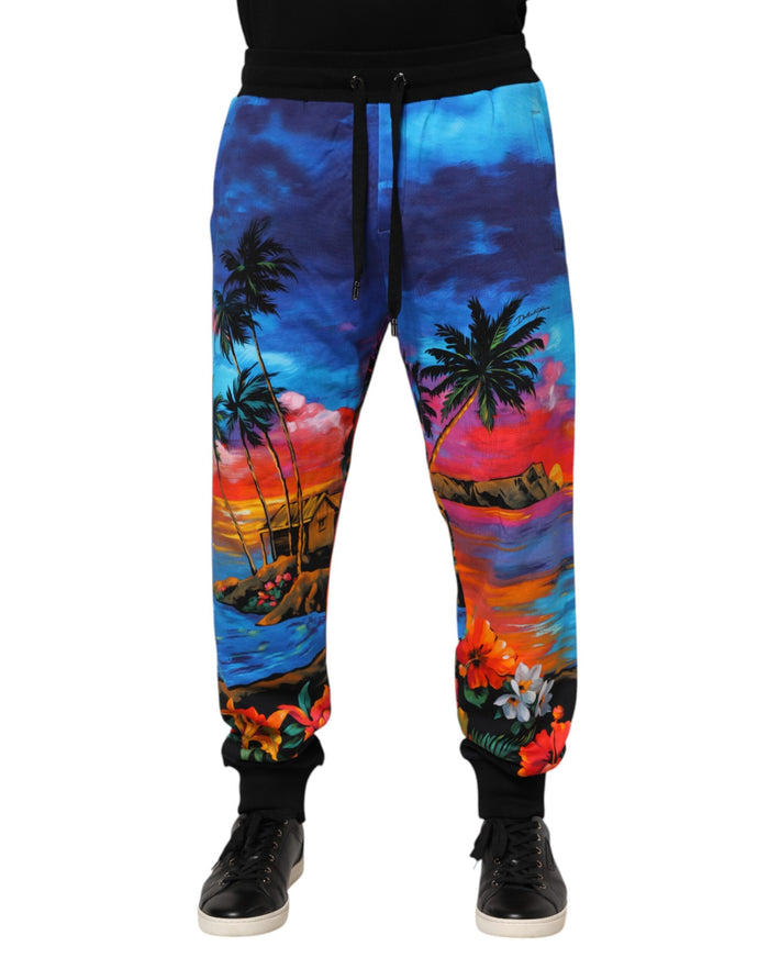 Dolce & Gabbana Blue Hawaiian Print Jogger Sweatpants Pants