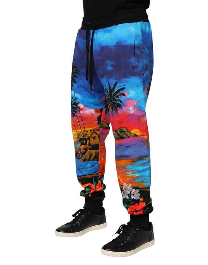 Dolce & Gabbana Blue Hawaiian Print Jogger Sweatpants Pants