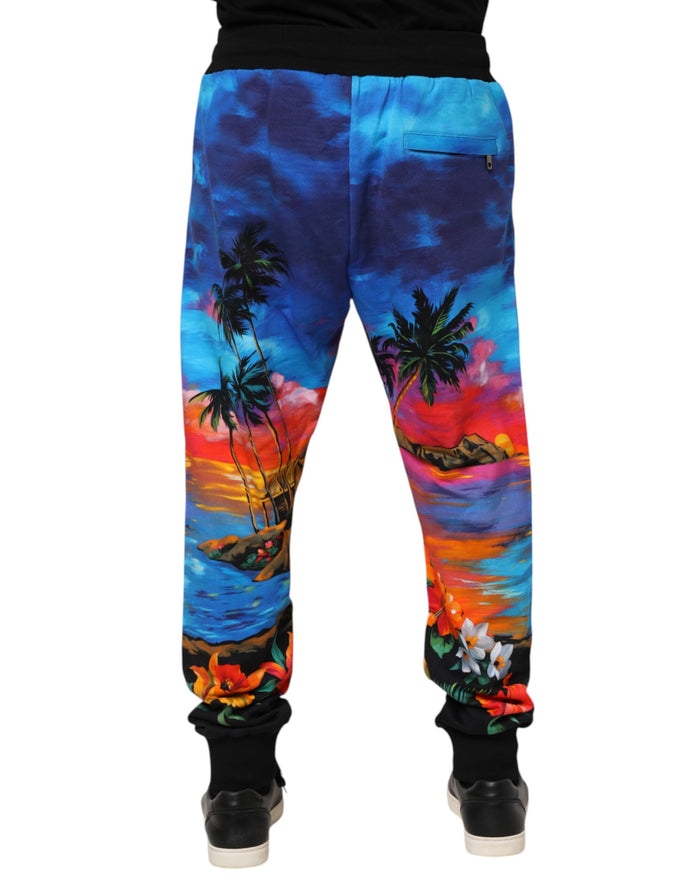 Dolce & Gabbana Blue Hawaiian Print Jogger Sweatpants Pants