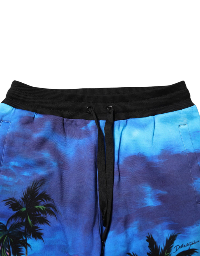 Dolce & Gabbana Blue Hawaiian Print Jogger Sweatpants Pants