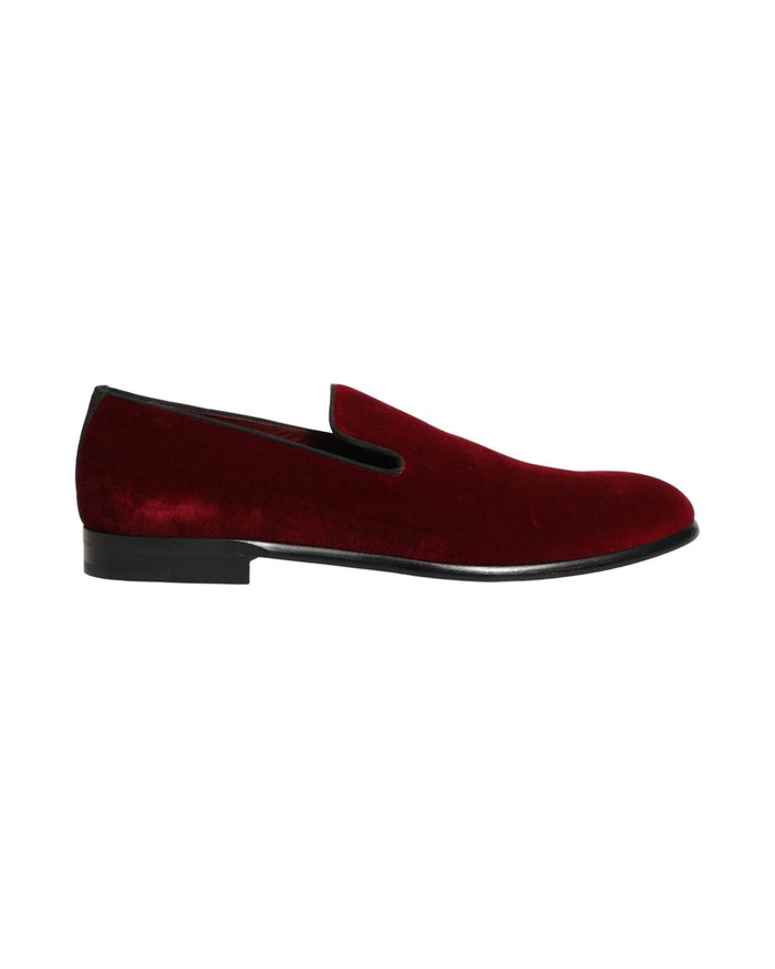 Dolce & Gabbana Maroon Velvet Slip On Men Dress Loafers Shoes