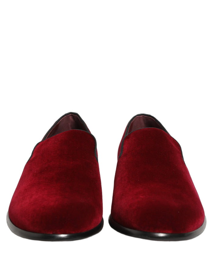 Dolce & Gabbana Maroon Velvet Slip On Men Dress Loafers Shoes