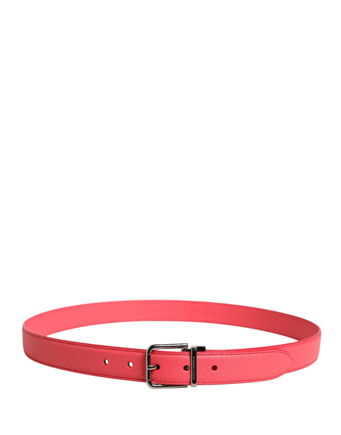 Dolce & Gabbana Pink Calf Leather Silver Metal Buckle Belt