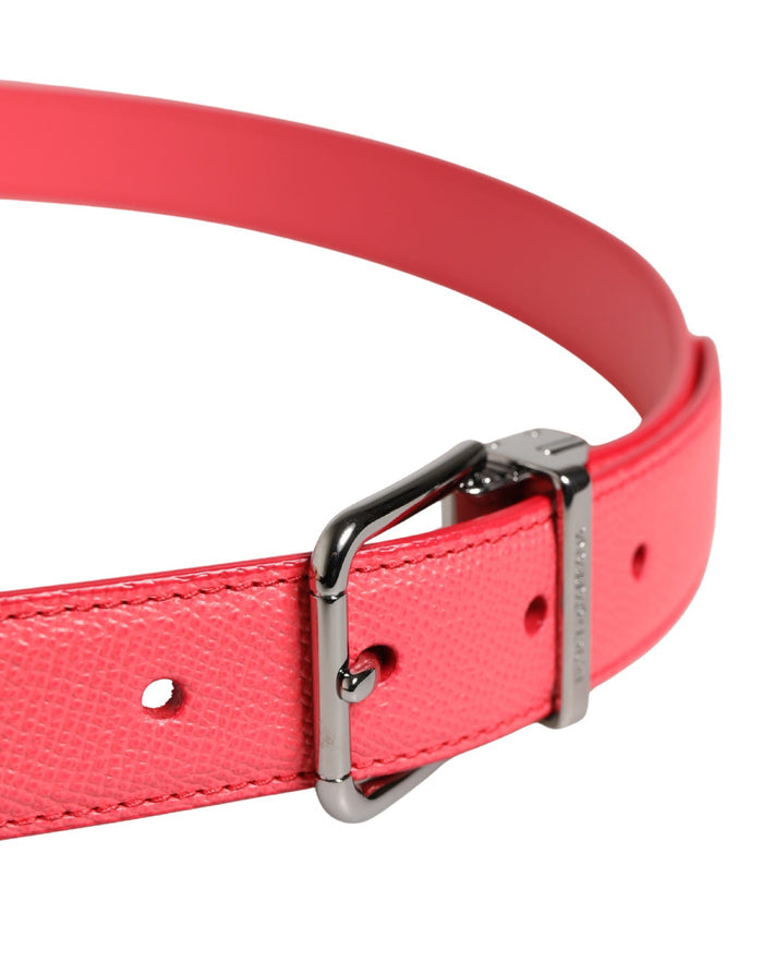 Dolce & Gabbana Pink Calf Leather Silver Metal Buckle Belt