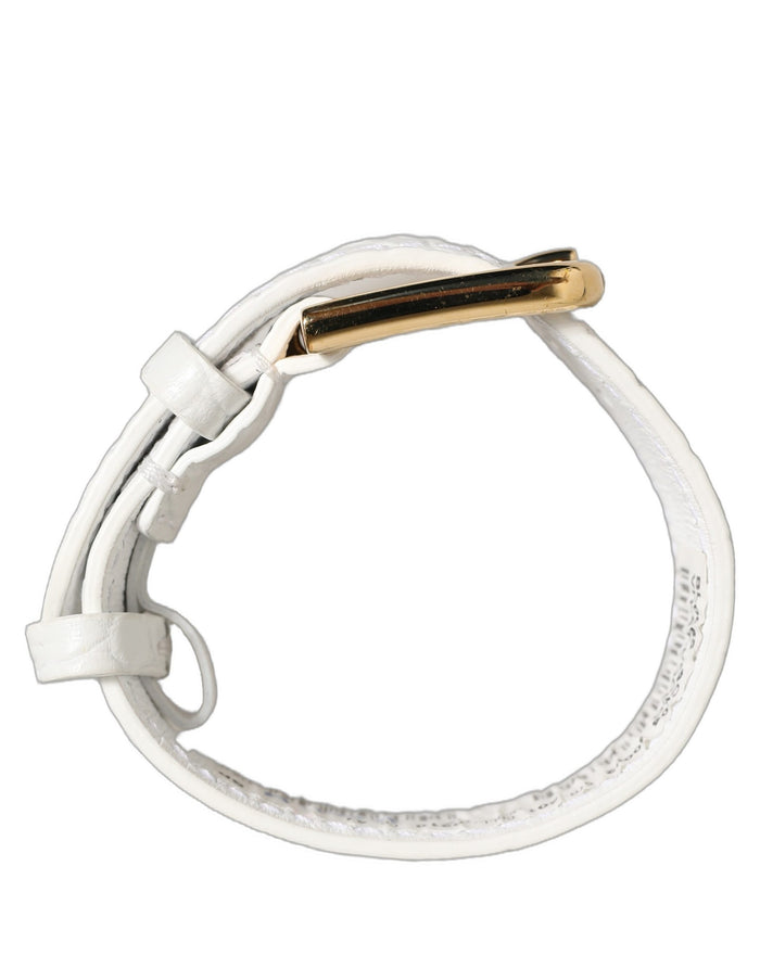 Dolce & Gabbana White Embossed Leather Gold Buckle Belt Strap Bracelet