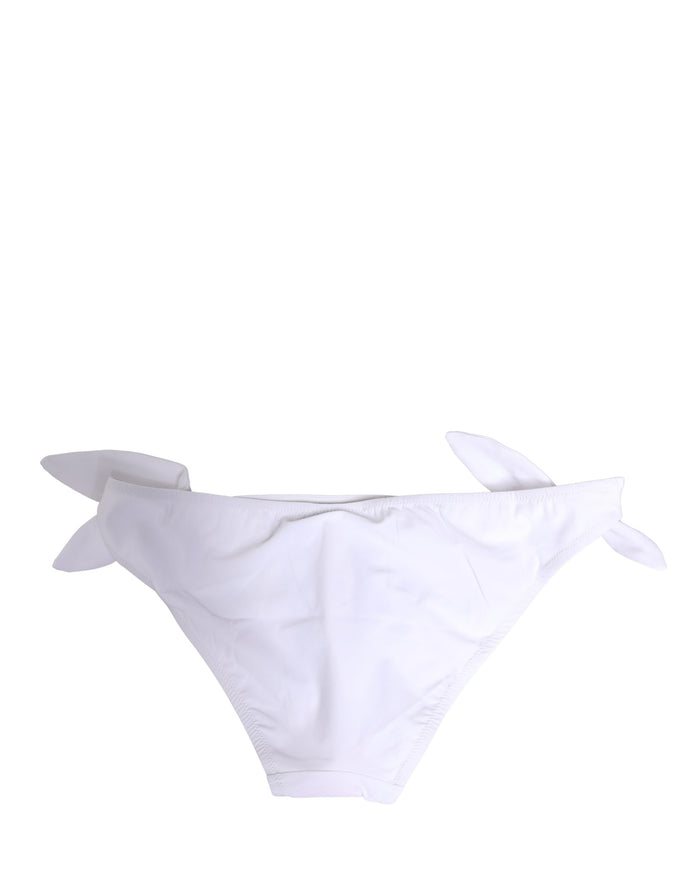 Dolce & Gabbana White Nylon DG Logo Plaque Bikini Bottom Swimwear