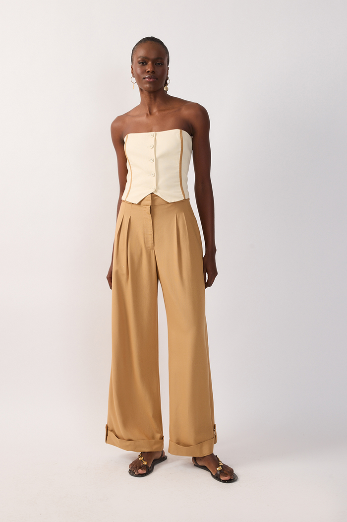 Drawstring Pleated Wide-Leg Linen Pants_2
