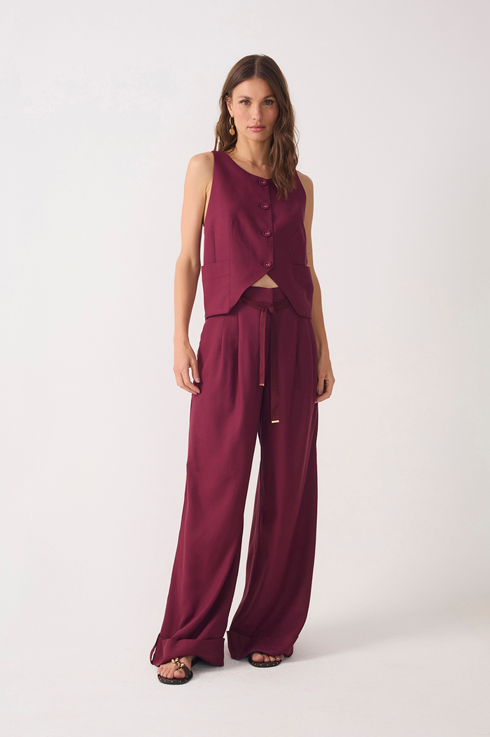 Drawstring Pleated Wide-Leg Linen Pants_2