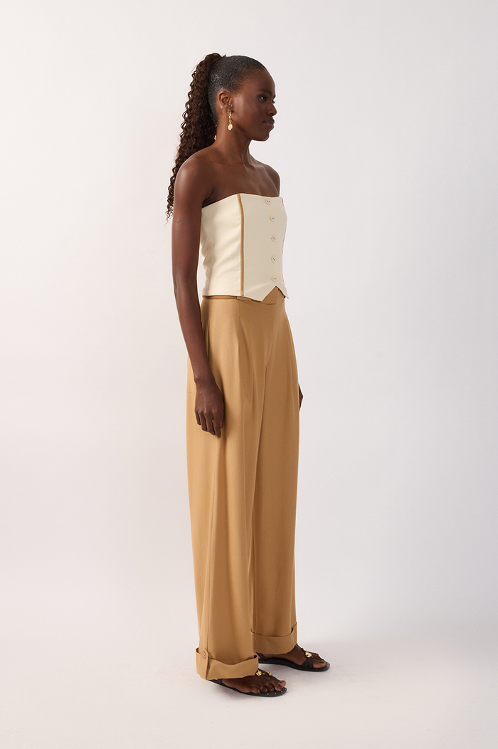 Drawstring Pleated Wide-Leg Linen Pants_3