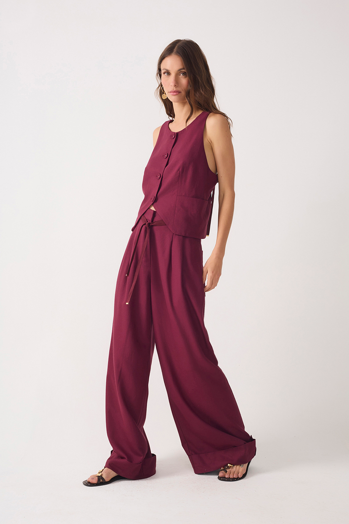 Drawstring Pleated Wide-Leg Linen Pants_3