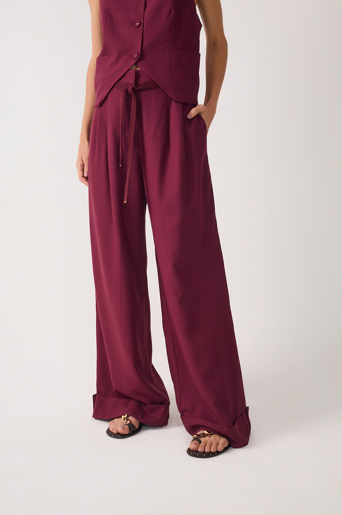 Drawstring Pleated Wide-Leg Linen Pants_4