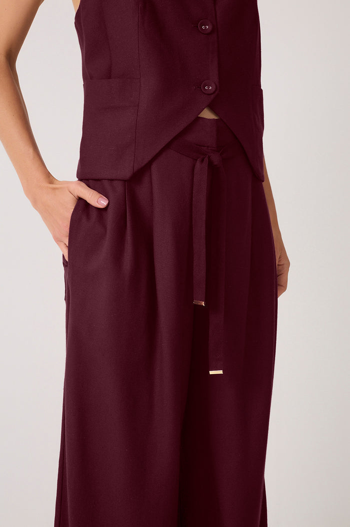 Drawstring Pleated Wide-Leg Linen Pants_5