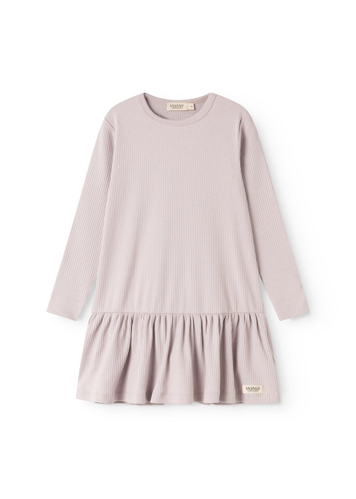 Light gray girls' dress with long sleeves and a pleated skirt.