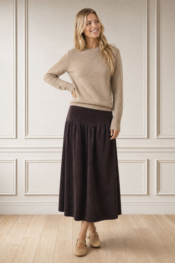 Dropped Waist Baby Cord Skirt | Chocolate
