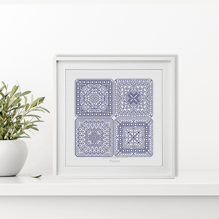 Dutch Tiles Mini Set 16 Blackwork Pattern by Peppermint Purple