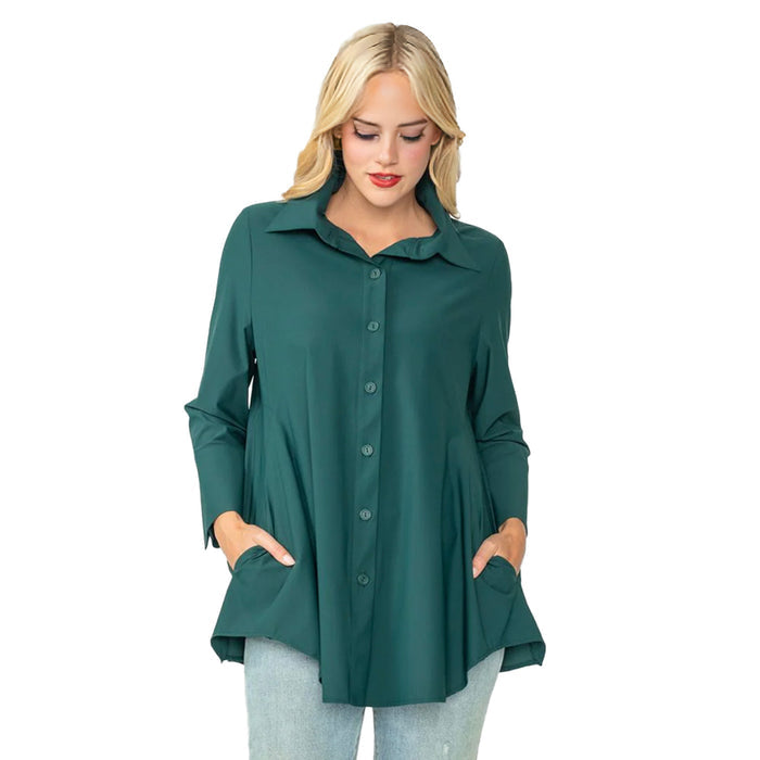 Easy Swing Shirt with Pockets in Green - 3778B-HNT