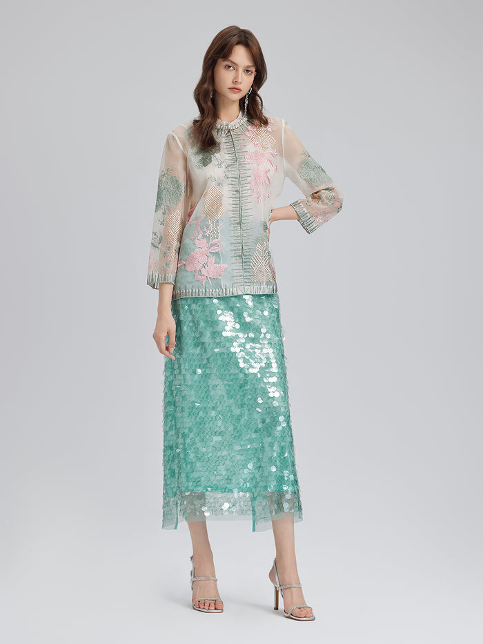 Elastic Sequin Mermaid Mint Skirt
