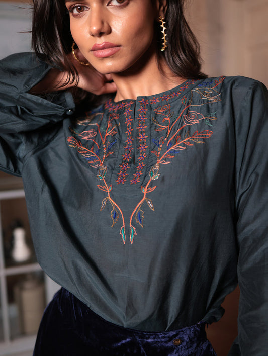 ELDA BLOUSE WITH JAAL EMBROIDERY IN Co-SILK