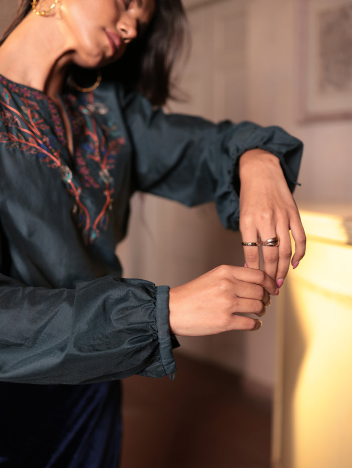 ELDA BLOUSE WITH JAAL EMBROIDERY IN Co-SILK