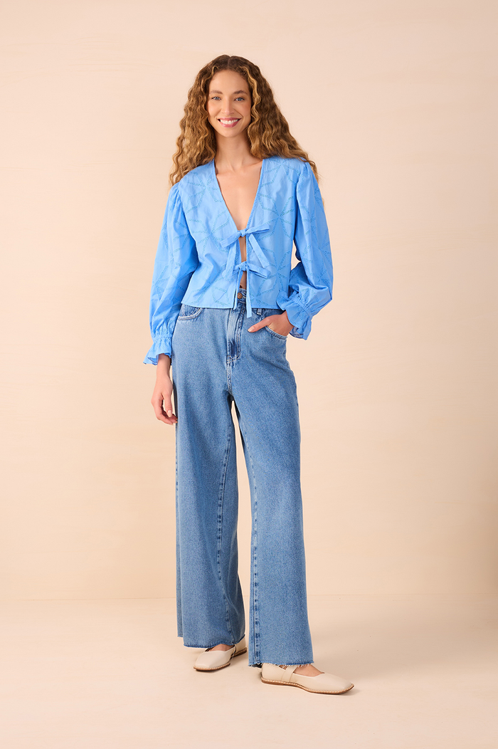 Emb. Tie Front Blouse_1