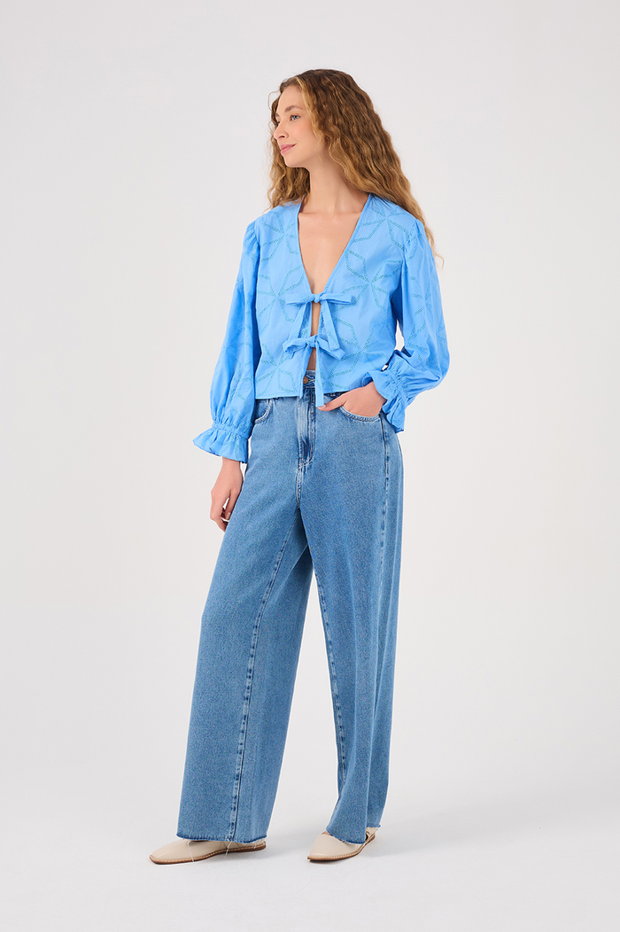 Emb. Tie Front Blouse_2
