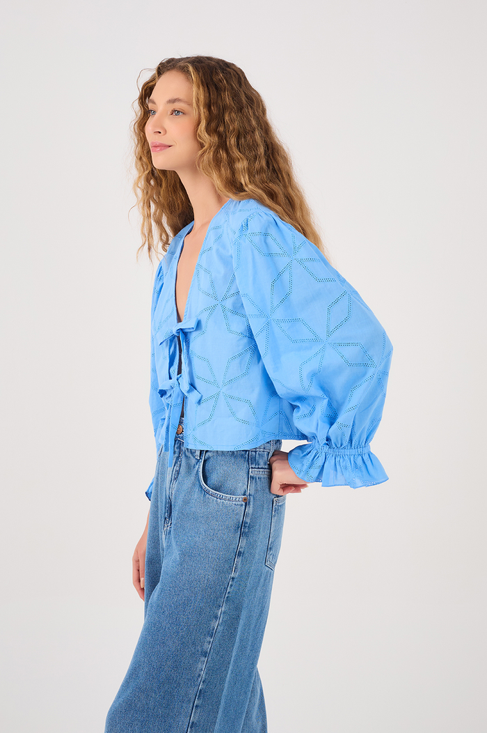 Emb. Tie Front Blouse_3