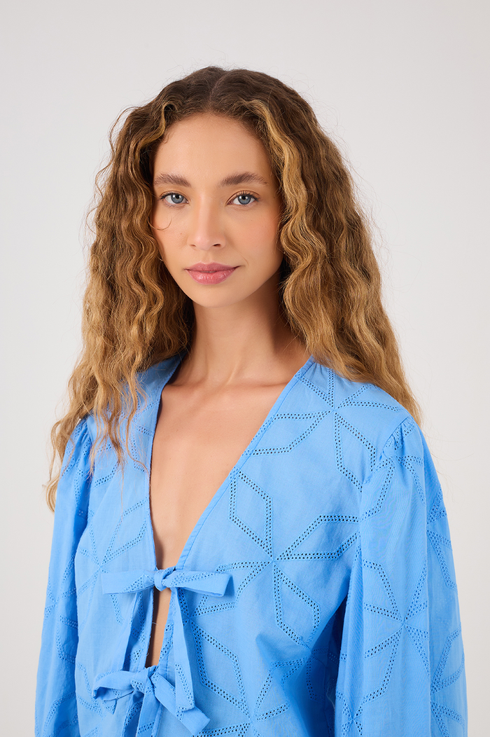 Emb. Tie Front Blouse_4