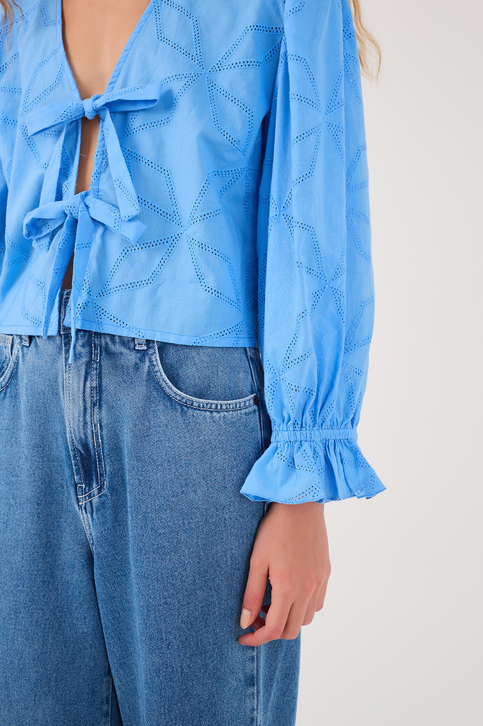Emb. Tie Front Blouse_5