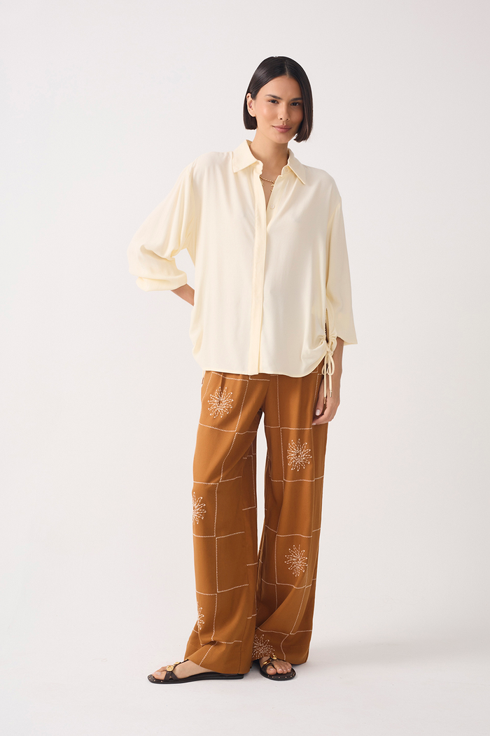 Embroidered Plaid Wide-Leg Linen Pants_2
