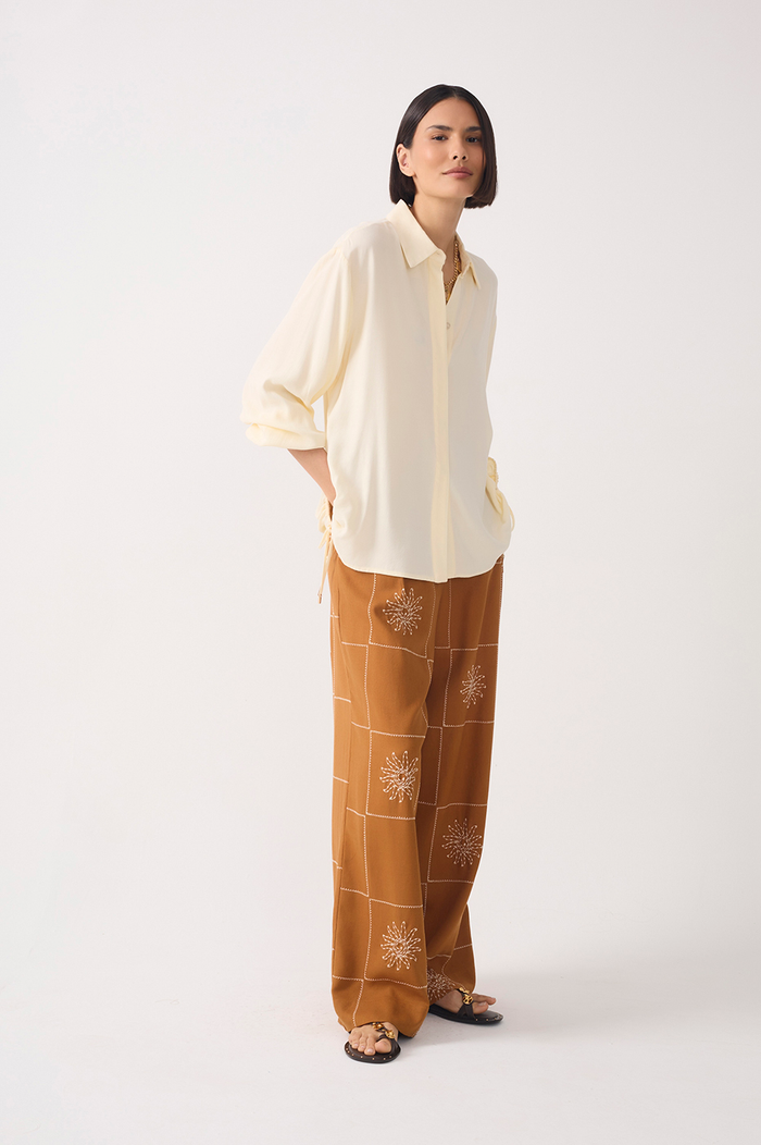 Embroidered Plaid Wide-Leg Linen Pants_3