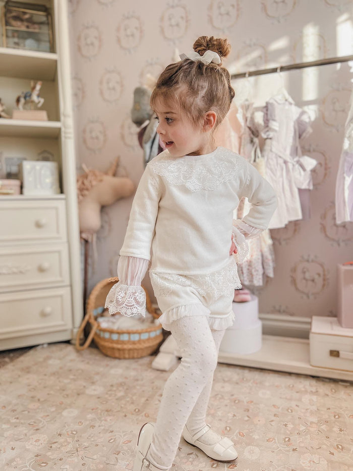 Emma White Cotton and Lace Top and Shorts Set - Petite Maison Kids