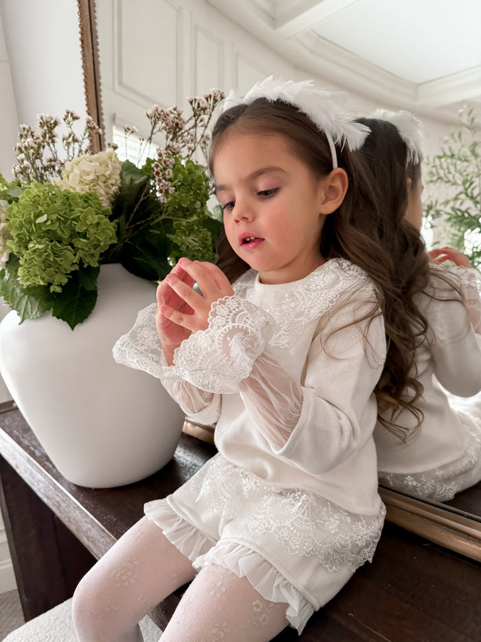 Emma White Cotton and Lace Top and Shorts Set - Petite Maison Kids
