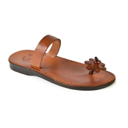 Esther honey, handmade leather slide sandals - Front View