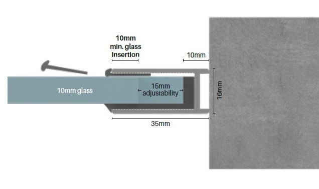 EXTENDED U channel aluminium - Matt Black, Deep Shower Screen Wall Channel - Image 2