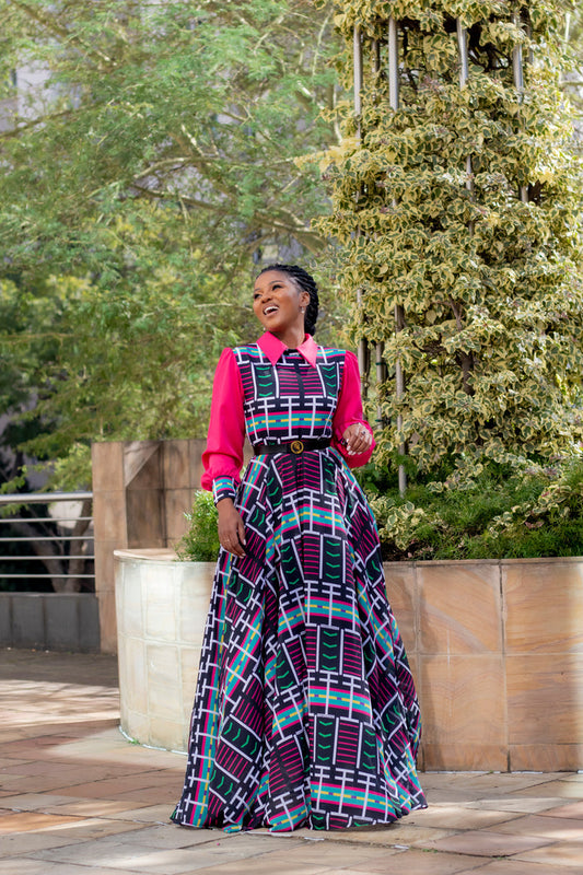 Fabrosanz: Venda Print Collar Maxi Dress