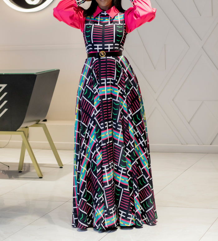 Fabrosanz: Venda Print Collar Maxi Dress