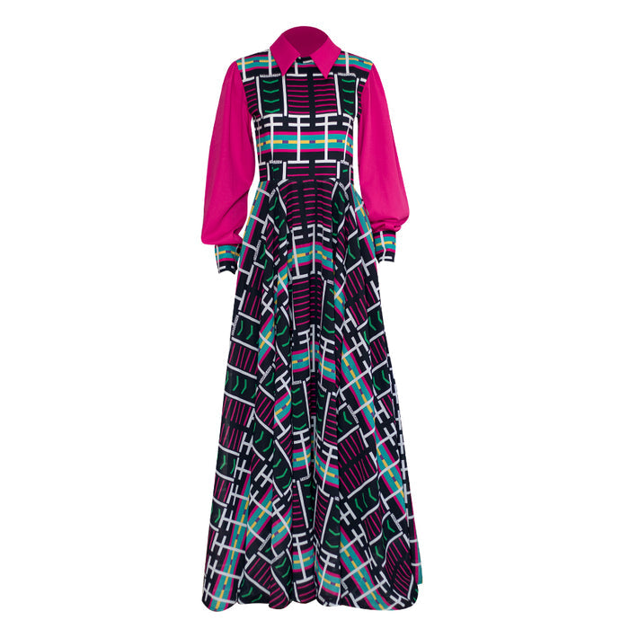 Fabrosanz: Venda Print Collar Maxi Dress