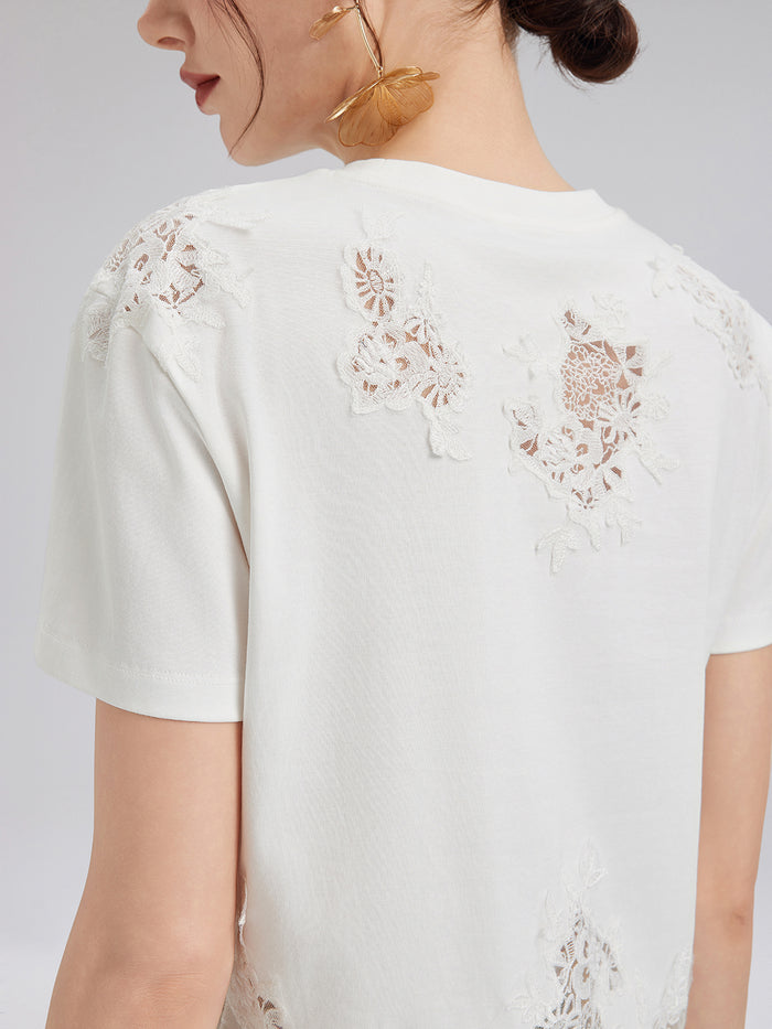 Fashion Lace-Trimmed Cotton Tee