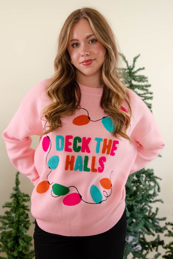 Deck The Halls Sweater- Colorful Christmas Lights Sweater- Main Strip Christmas Lights Sweater