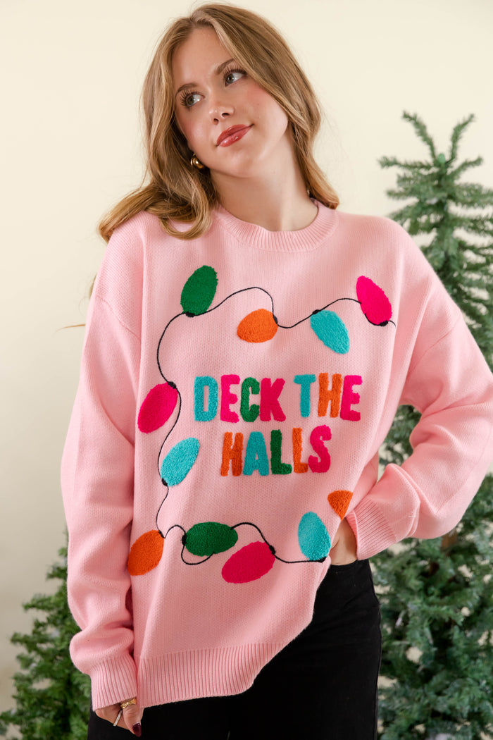 Deck The Halls Sweater- Colorful Christmas Lights Sweater- Main Strip Christmas Lights Sweater