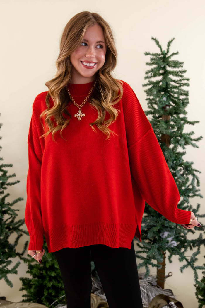 Women's Oversized Sweater- Red Sweater- Sweater For Leggings- Free People Sweater Dupe