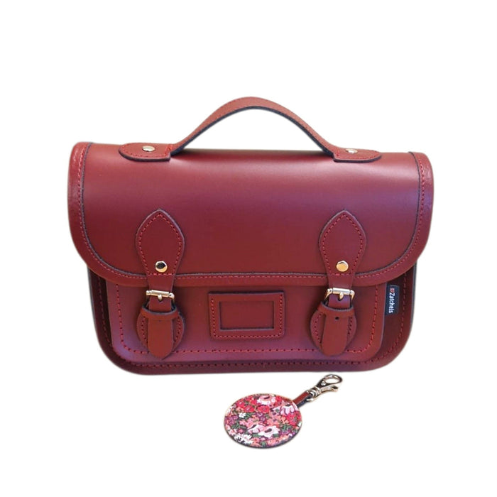 Floral Lined Leather Midi Satchel - Oxblood - Bascora