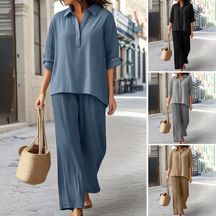 Floriane - Ensemble Chemise et Pantalon Large en Coton et Lin