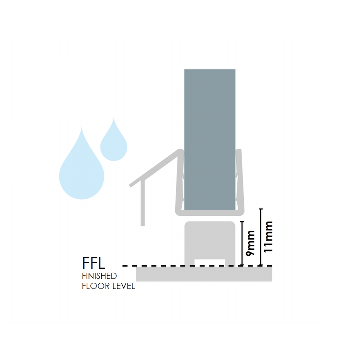 Frameless shower aluminium rectangular water bar, floor seal - Chrome / Polished - Image 3