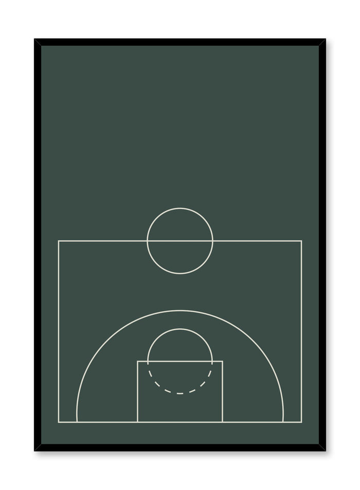 Minimalist design poster by Opposite Wall with Free-Throw abstract graphic design of basketball court in green