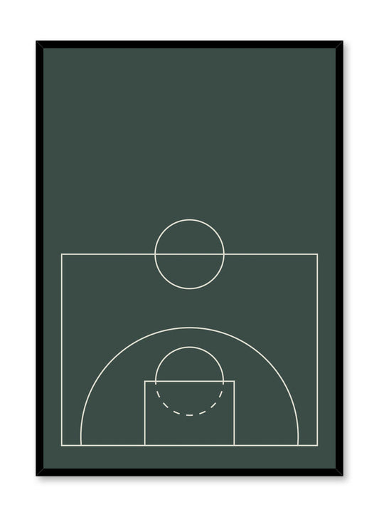 Minimalist design poster by Opposite Wall with Free-Throw abstract graphic design of basketball court in green