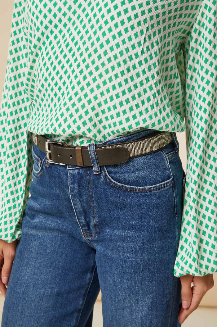 Full Beaded Leather Belt | Silver - Aspiga