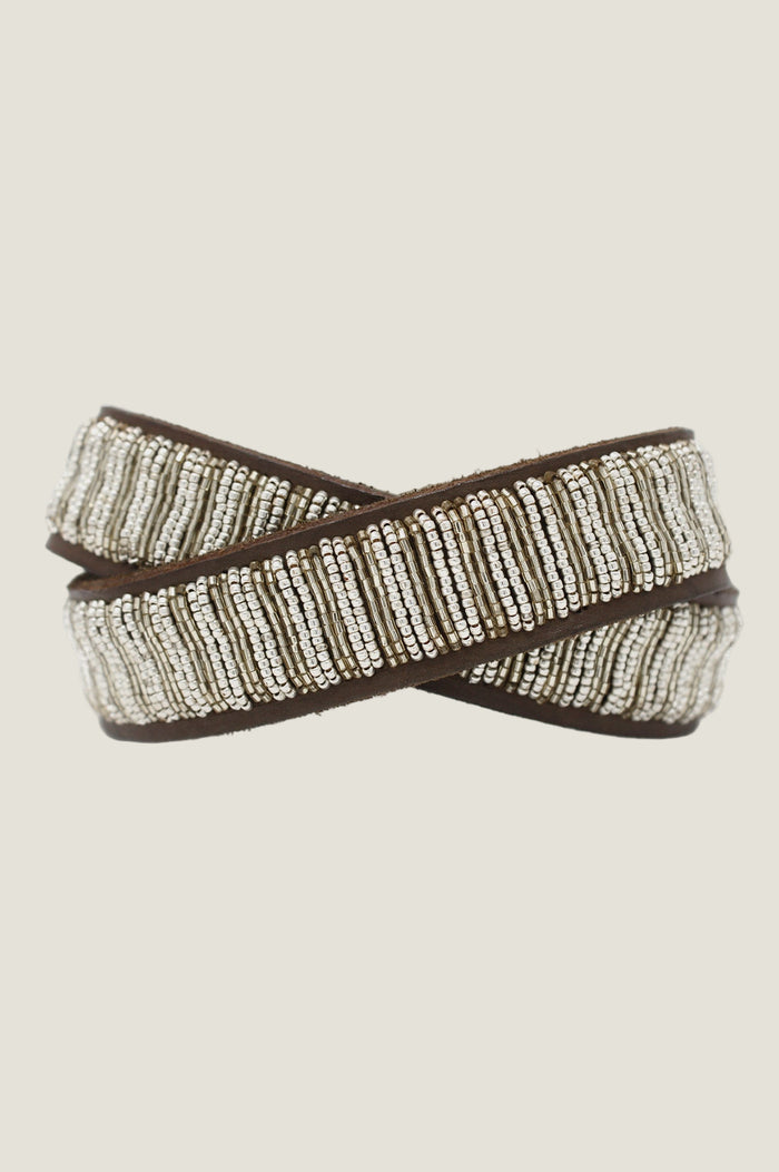 Full Beaded Leather Belt | Silver - Aspiga